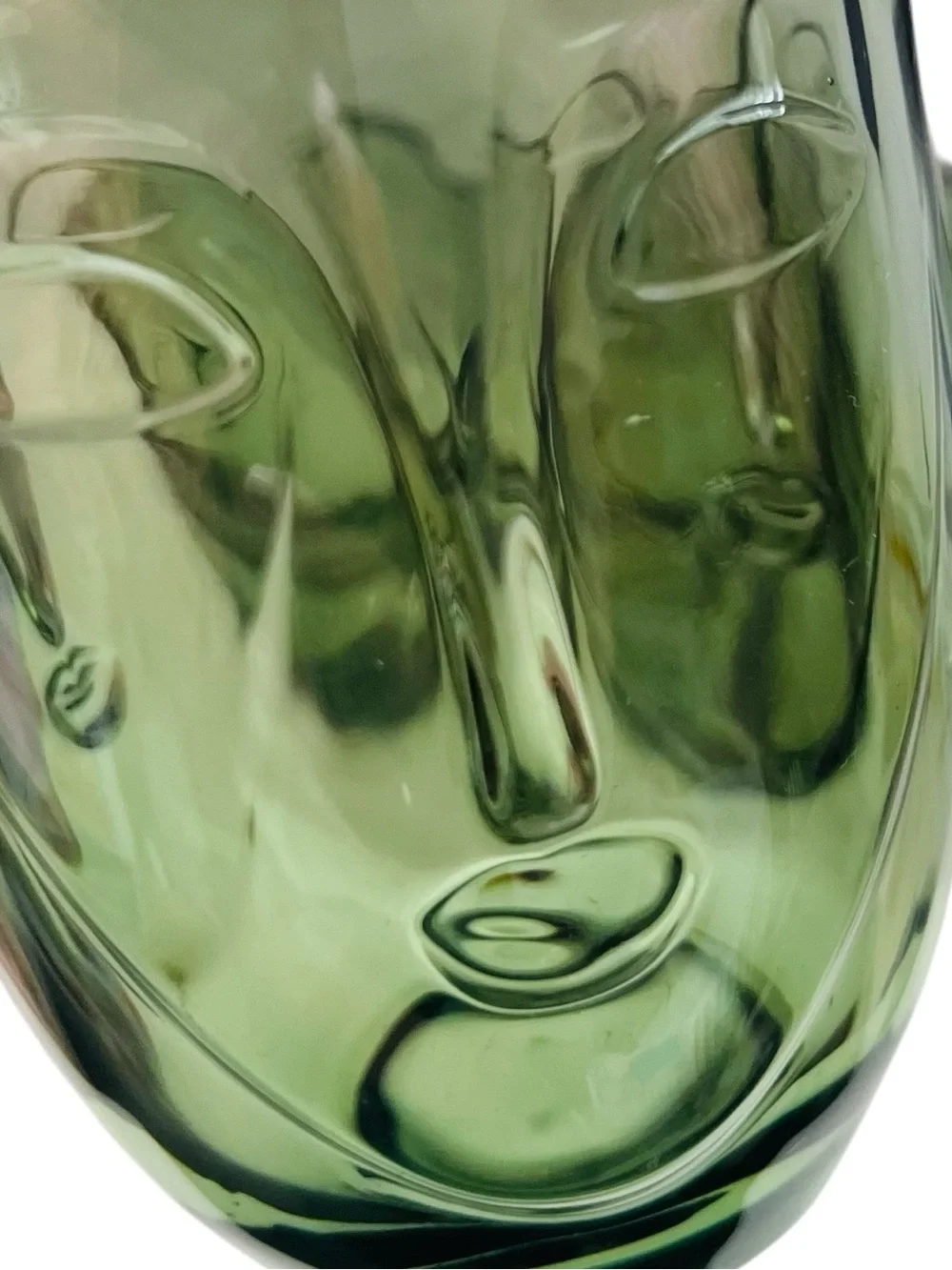 Green Sculpted Face Glass Drinking Glass Tumblers - Set of 4
